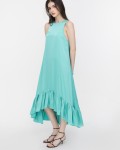 SIXDO Sleeveless Flared Midi Silk Dress